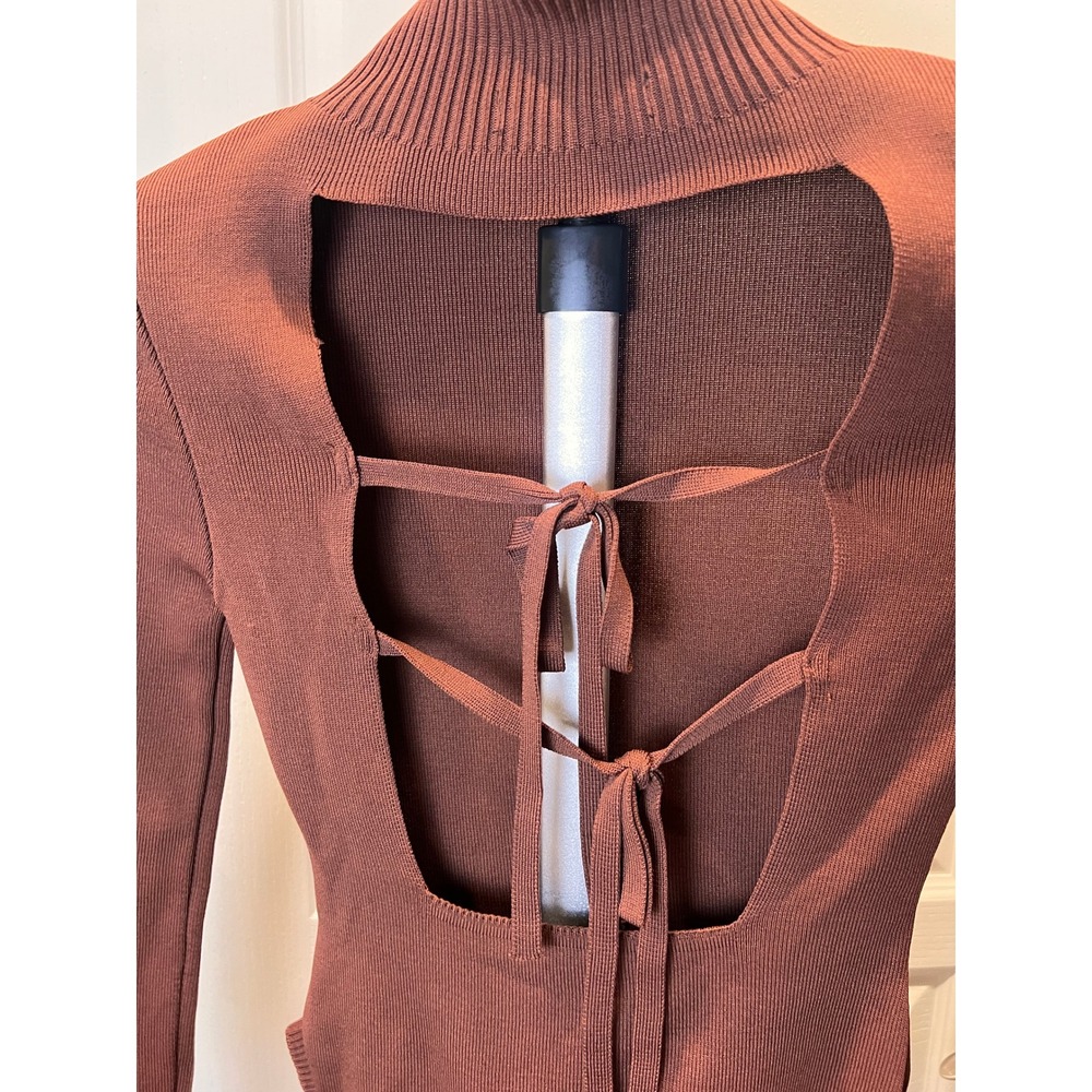 Tie Back Top Women S Mock Neck Y2K Dark Feminine 90s Fall Chocolate Brown Chic